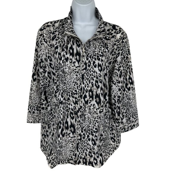 Chicos Additions Leopard Print Zip Lightweight Half Sleeve Jacket Size 2 US L - Picture 1 of 8